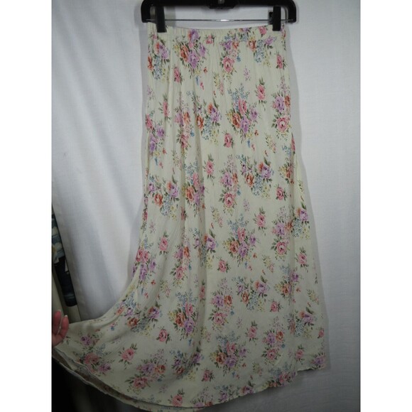 Vintage Kar-a-van Cream Floral Rose Print Textured Midi Skirt Size Small - Picture 10 of 11